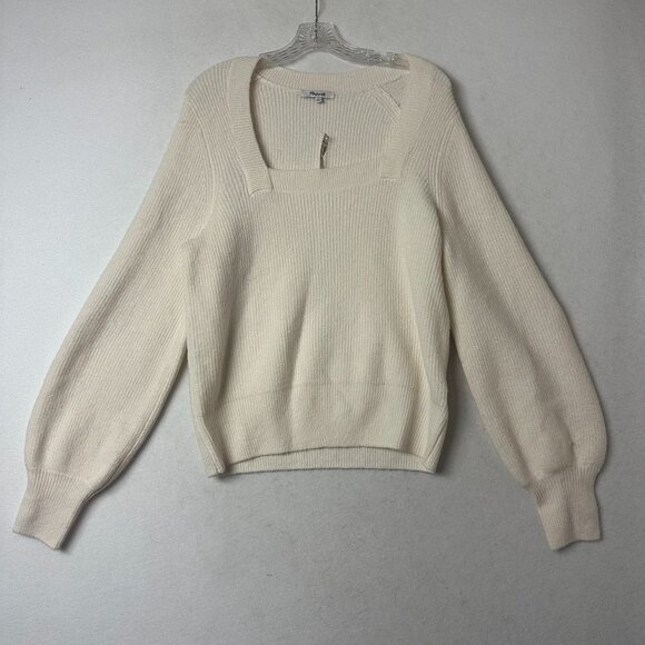 Madewell Sweaters - Madewell Sweater Womens L cream square Neck Ribbed Wool Blend balloon sleeve nwt